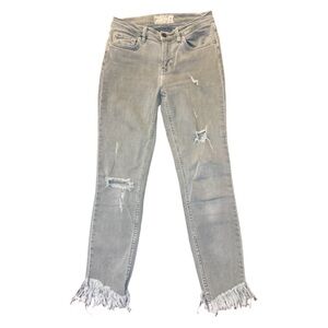 Free People Unique WE THE FREE Collection Khaki Fringed Cropped Skinny Jeans